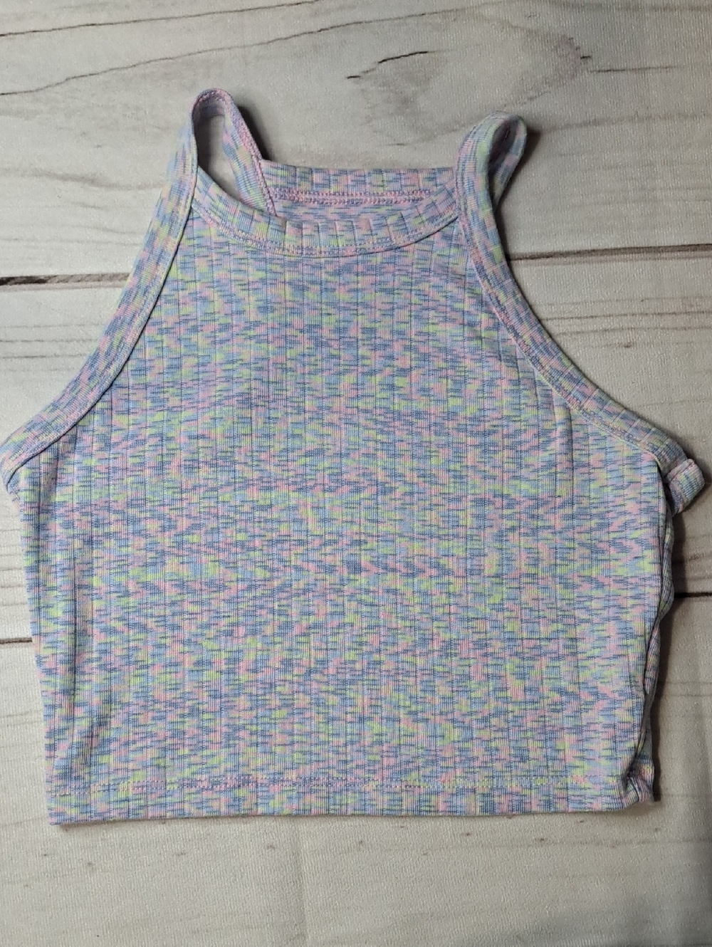 American Eagle High-Neck Crop Tank Top - Pastel Multi Color Size Small